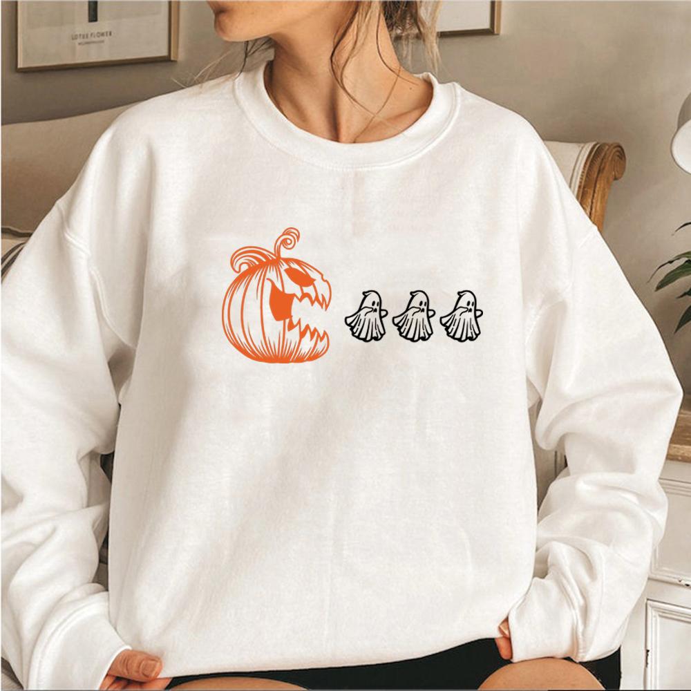 Pumpkin Halloween Sweatshirt Halloween Ghost Hoodie Fall Sweatshirt for Women Spooky Season Pullover Long Sleeve Graphic Hoodies