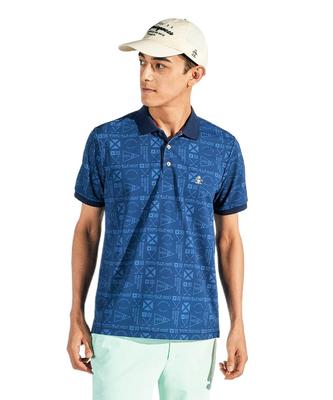 قميص رجالي Munsingwear MG5SHS40M بأكمام قصيرة بلون NV00، بياقة، طباعة شاملة، ماص للرطوبة، سريع الجفاف، واقي من الشمس، جيب، جولف، كحلي،