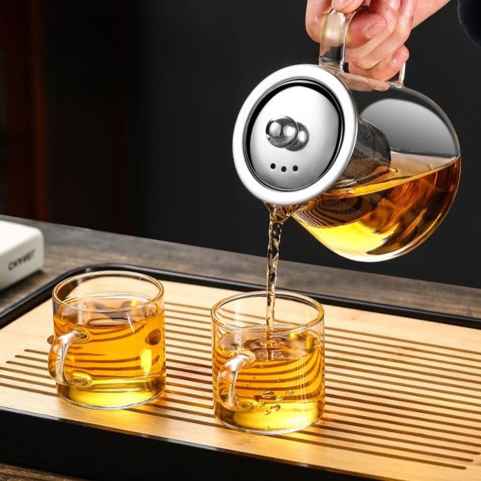 Service à Thé en Verre Chauffant Théière en Verre avec Infuseur Bouilloire à Eau Élégante Bouilloire Transparente avec Filtre Amovible en Acier Inoxydable