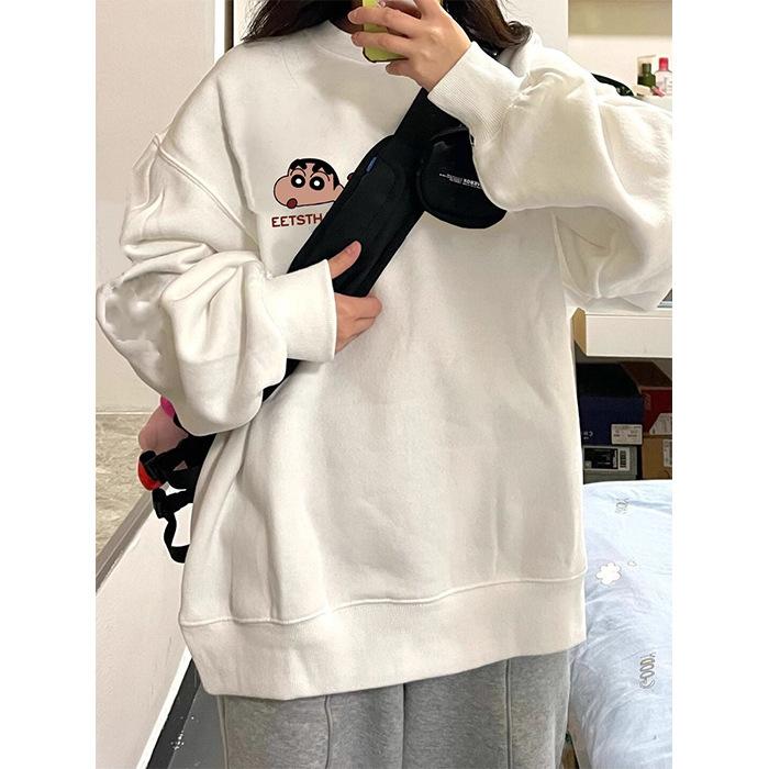 Fleece new crayon small new crew neck sweater men's and women's Korean version loose lazy wind wholesale coat