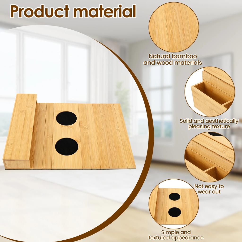Bamboo Sofa Arm Tray Foldable Couch Cup Holder Anti-Slip for Drinks Snacks Remote Control Magazine Organizer