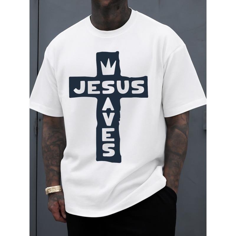 European Size Jesus Saves Cross Tee Comfort Colors Tshirt Men Short Graphic Cheap White Fun and Playful,Cool T-shirt, Funny T-shirt Hip-hop Streetwear