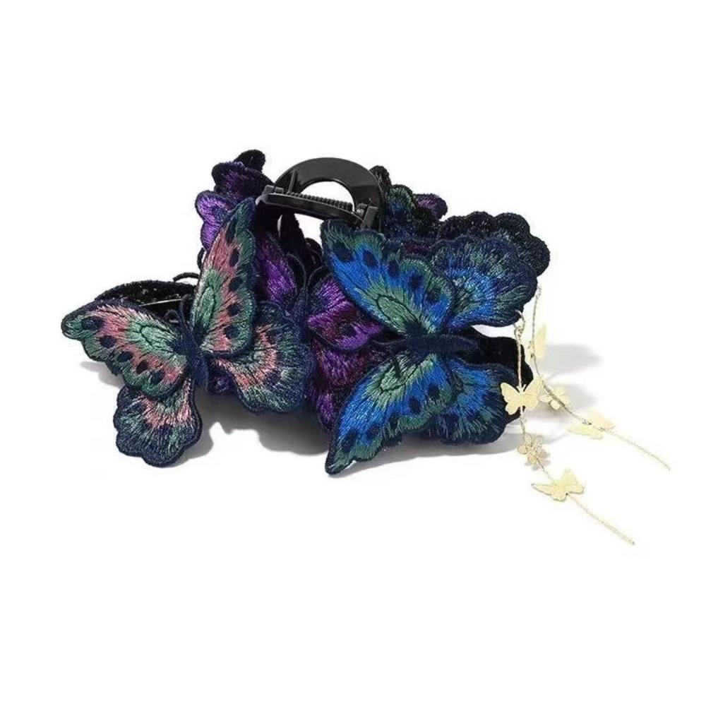 

Plastic Butterfly Hair Claw Flower Tassel Large Shark Clip Fashion Hair Grab Clip Formal Occasions синий