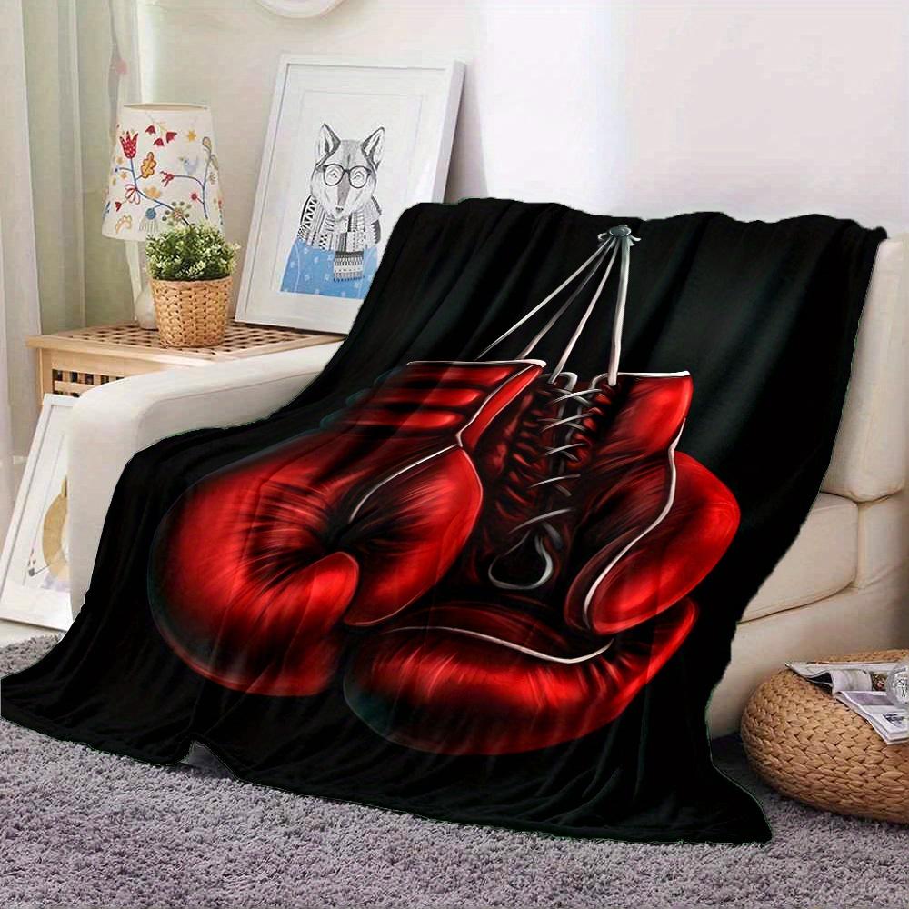 Decorative Boxing Gloves Throw Blanket Black Background Gym Sport Art Couch Throw Fleece Blanket Gift for Him Dad Room Decor