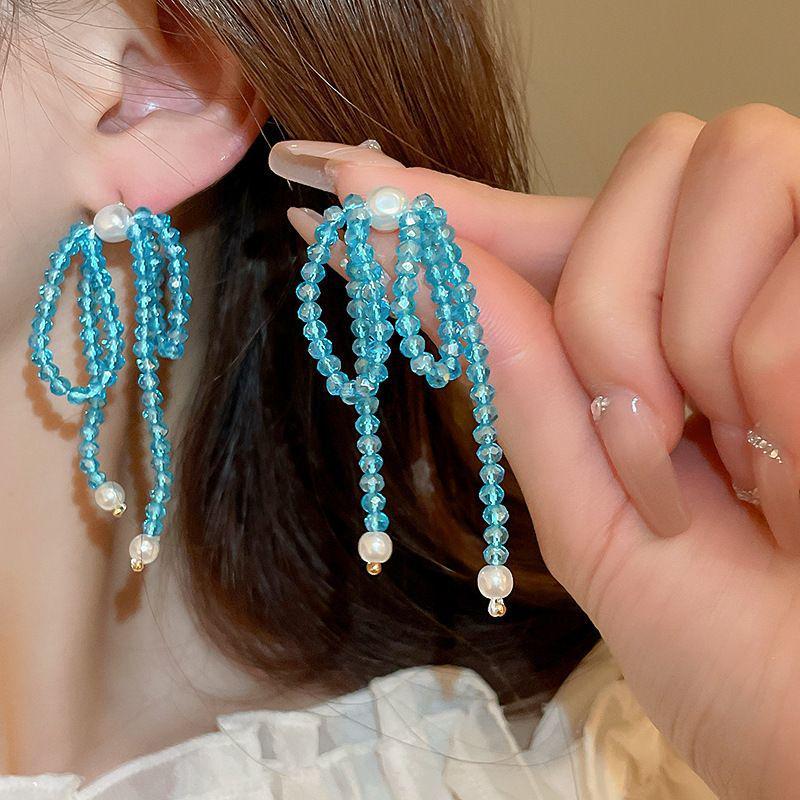 Retro Silbernadel Eingelegte Diamant Kristall Perlen Ohrringe - Luxuriöse Lange Europäische & Amerikanische Stil Ohrringe für Frauen