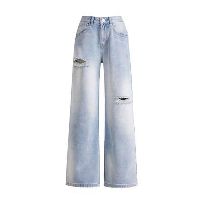Korean Ripped Jeans for Women Spring Loose Slim High Waist Wide-leg Jeans for Women Wide-leg Jeans for Women Ripped Jeans for Women