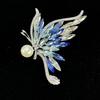 Fashionable Crystal Butterfly Pin with Gradient Colors Rhinestones Pearls Lapel Pin Accessory Breastpin for Social Event