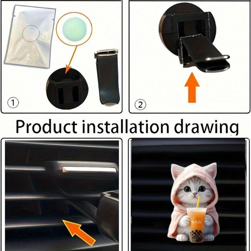 Acrylic Cat & Boba Tea Aromatherapy Car Vent Clip Set (2-Piece, Mixed Colors)