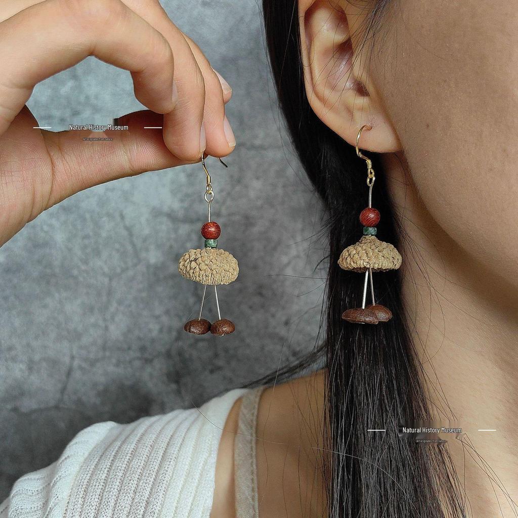 Fruit Earrings - Handmade Natural Dried Fruit Earrings, Retro Chinese Medicine Ethnic Style, for Women.