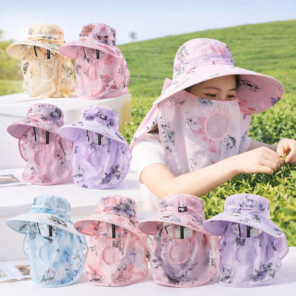 Wide Brim Face Mask Sun Hat UV Protection Breathable Tea Picking Work Hat Lightweight Full Wrap Fisherman's Hat Summer Outdoor