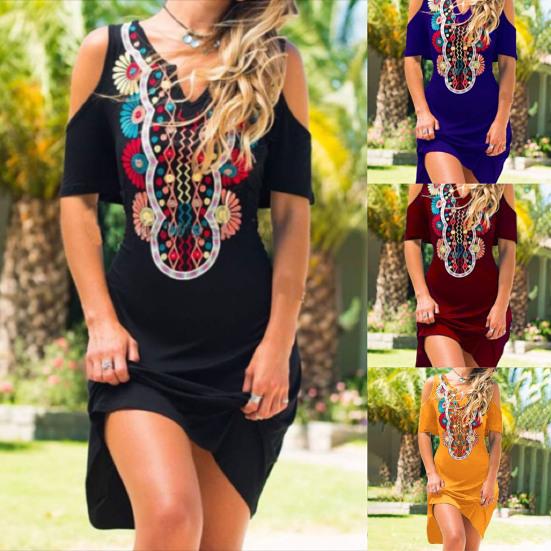 Tribal Dress Dress Bohemian Women Printed  V Neck Skirt for Dating