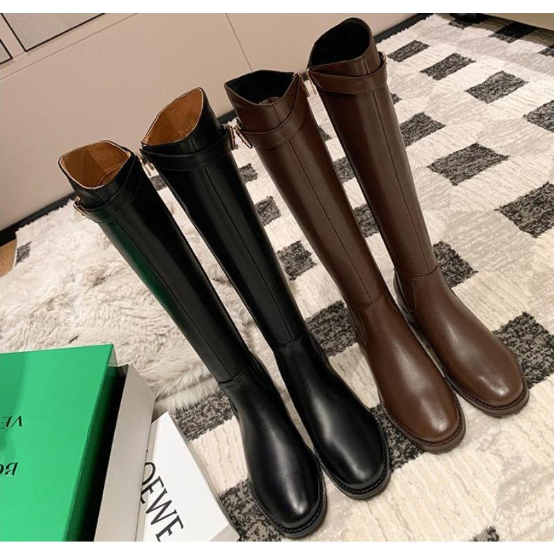 Black Elegant with Low Heels Shoes for Woman Long Brown Women's Boots Winter Knee High Shaft Stylish Lastest Price Goth Boots
