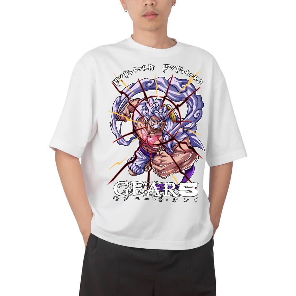 2026 New One Piece Monkey D Luffy Haki Gear 5 Printed Short Sleeve Tshirt Mens and Womens Tshirt Mens Tops Sports Tshirt