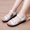 Women's Summer Leather Wedges Sandals Thick Sole Non Slip Open Toe Lightweight Comfortable Velcro Middle Aged And Elderly Sandal