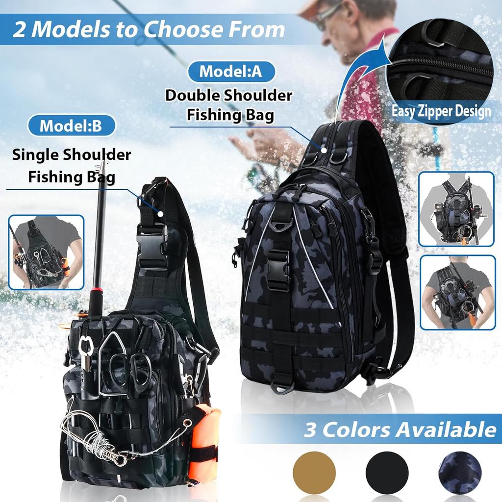 Aertiavty Fishing Backpack, Fishing Bag with Tackle Box, Compact Fishing Tackle Bag, Fishing Tackle Backpack with Rod Holder for Outdoor Sport