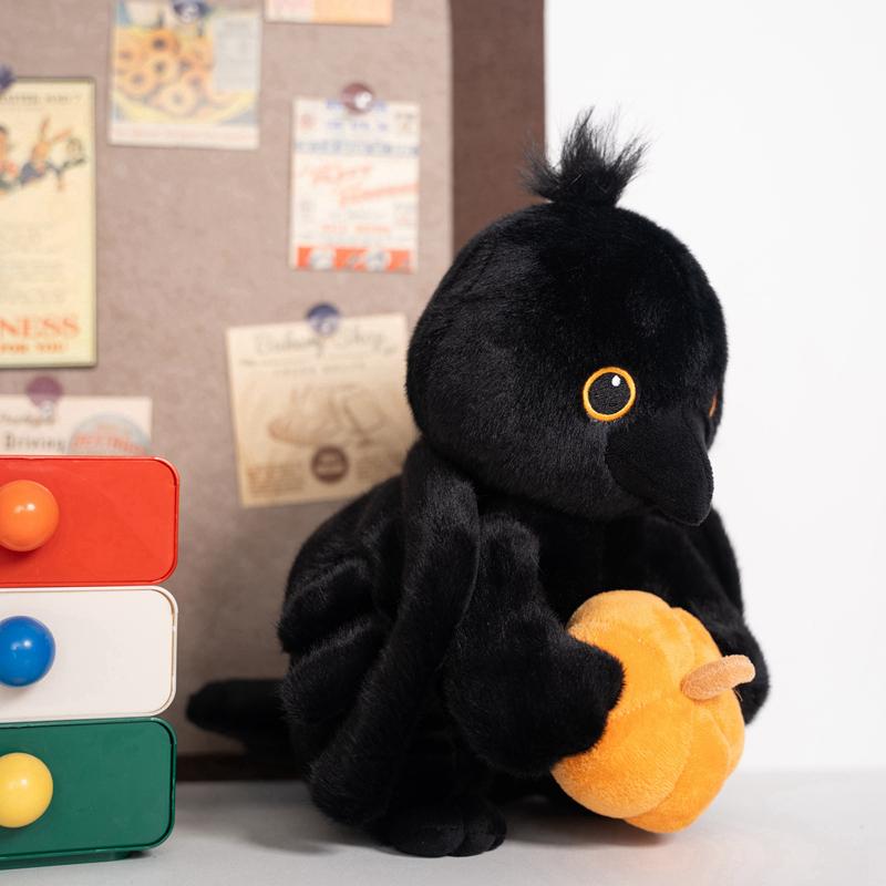 Cute Crow Holding Pumpkin Plush Toy Fluffy Cartoon Animal Stuffed Doll Home Decor Gifts For Boys