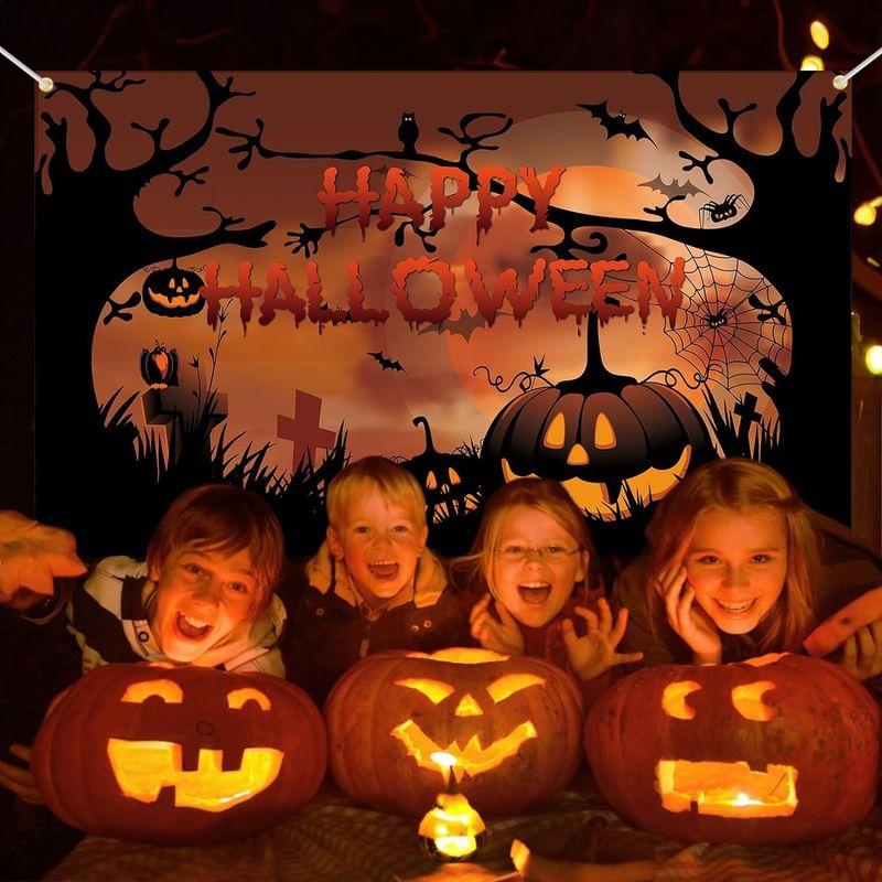 VIKAMA Halloween Backdrop Pumpkin Bat Spider Graveyard Banner Indoor Outdoor Party Wall Photo Booth Decor