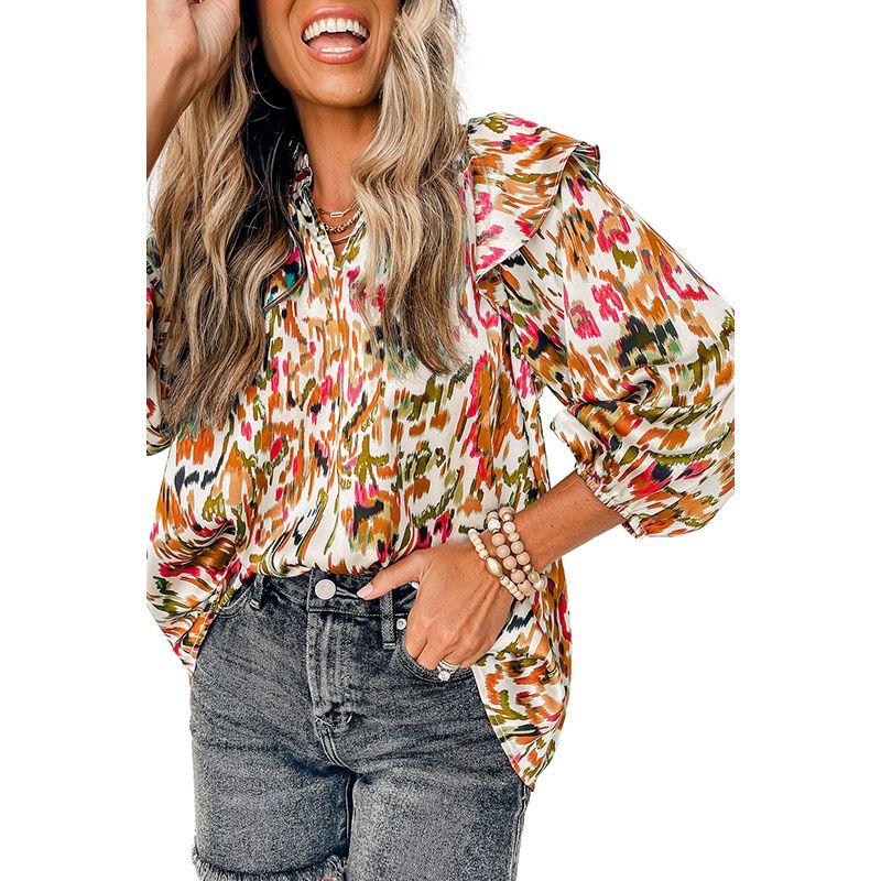 

Fashion Long Sleeves Chiffon Shirt Tops Women 2024 Summer New Arrival Abstract Printing Thin and All-Matching Slim Looking Pullover Women Pink Print P2022 Size S fit (45.00 kg-55.00 kg