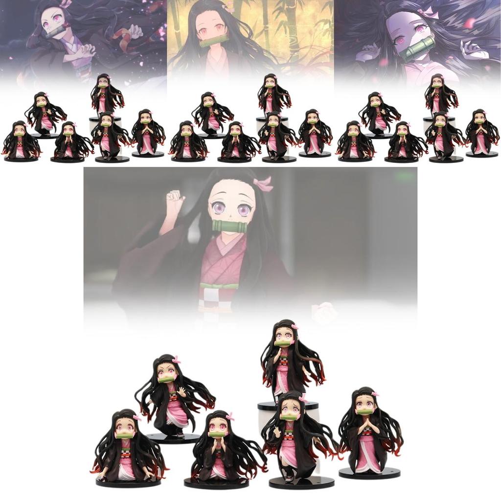 Charming Nezuko Pvc Figurines Set 6 Cute Demon Slayer Miniatures For Fans