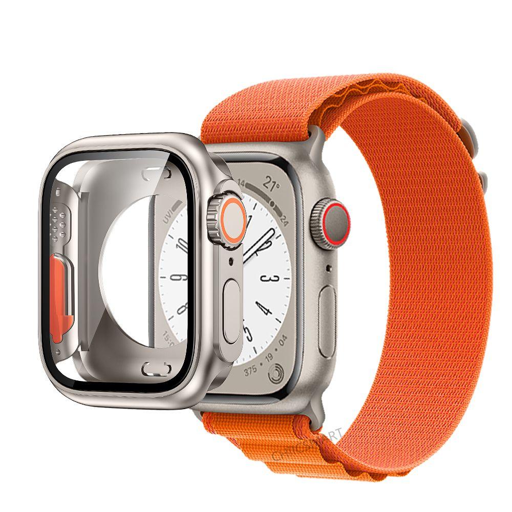 Correa de nailon con cubierta de vidrio para Apple Watch, carcasa de 44mm, 45mm, 40mm y 41mm, Protector de pantalla con correa, IWatch Series 56 Se 7 8, giro a Ultra