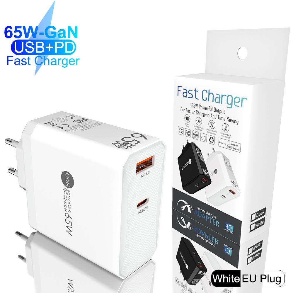 PD65W GaN Dual-Port Fast Charger for Computers and Tablets - European Standard Adapter