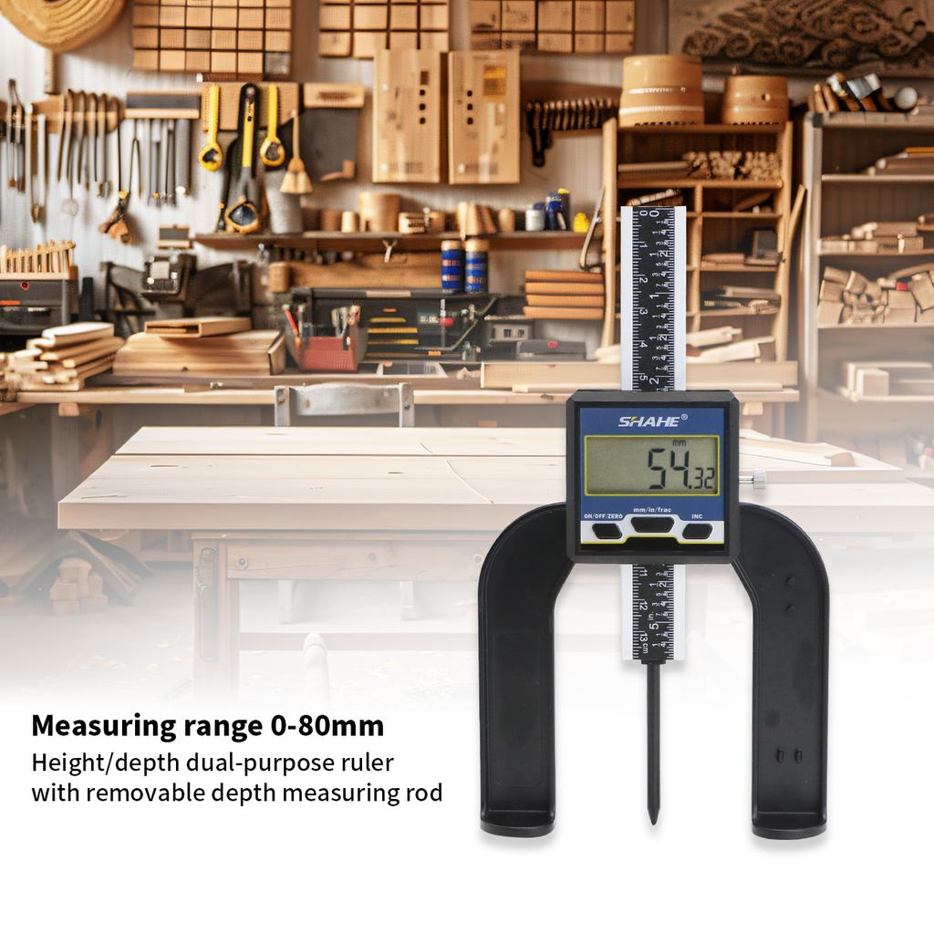SHAHE Measuring Tool Digital Caliper Mini Digital Height Gauge Depth Gauge for Router Table 0-80mm 3 1/8 Inch Depth Gauge