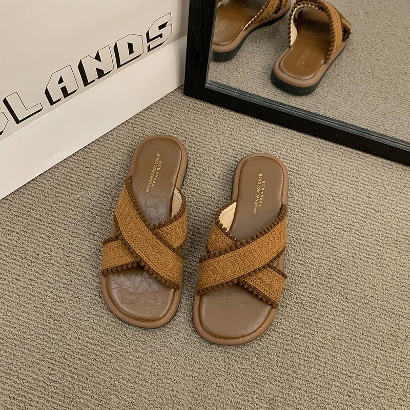 Flat Bottom Fashion Sandals Women's Shoes Simple Niche French Lace Bohemian Summer New Gentle Fairy Beach