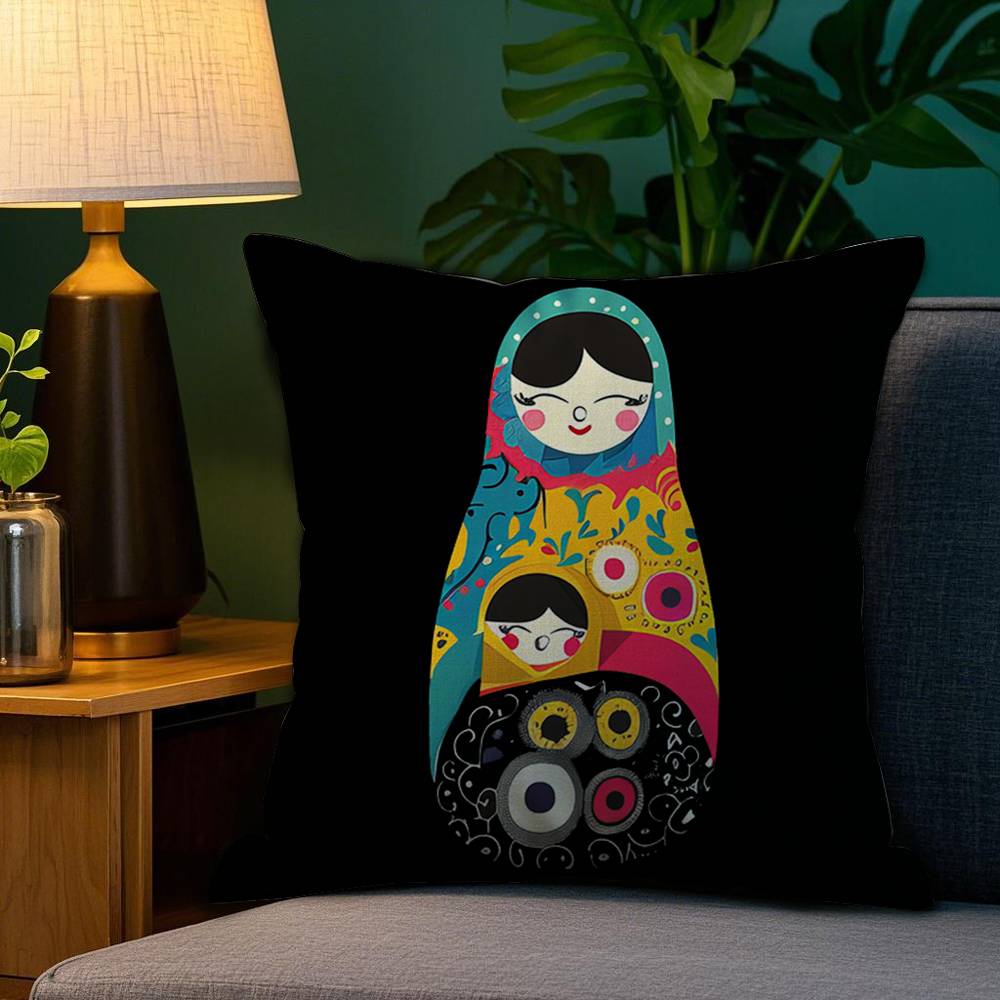 Matryoshka Doll Russia Art Pillow Case Plush Fabric Soft Double Sided Print Home Sofa High Quality Cushion Cover Throw