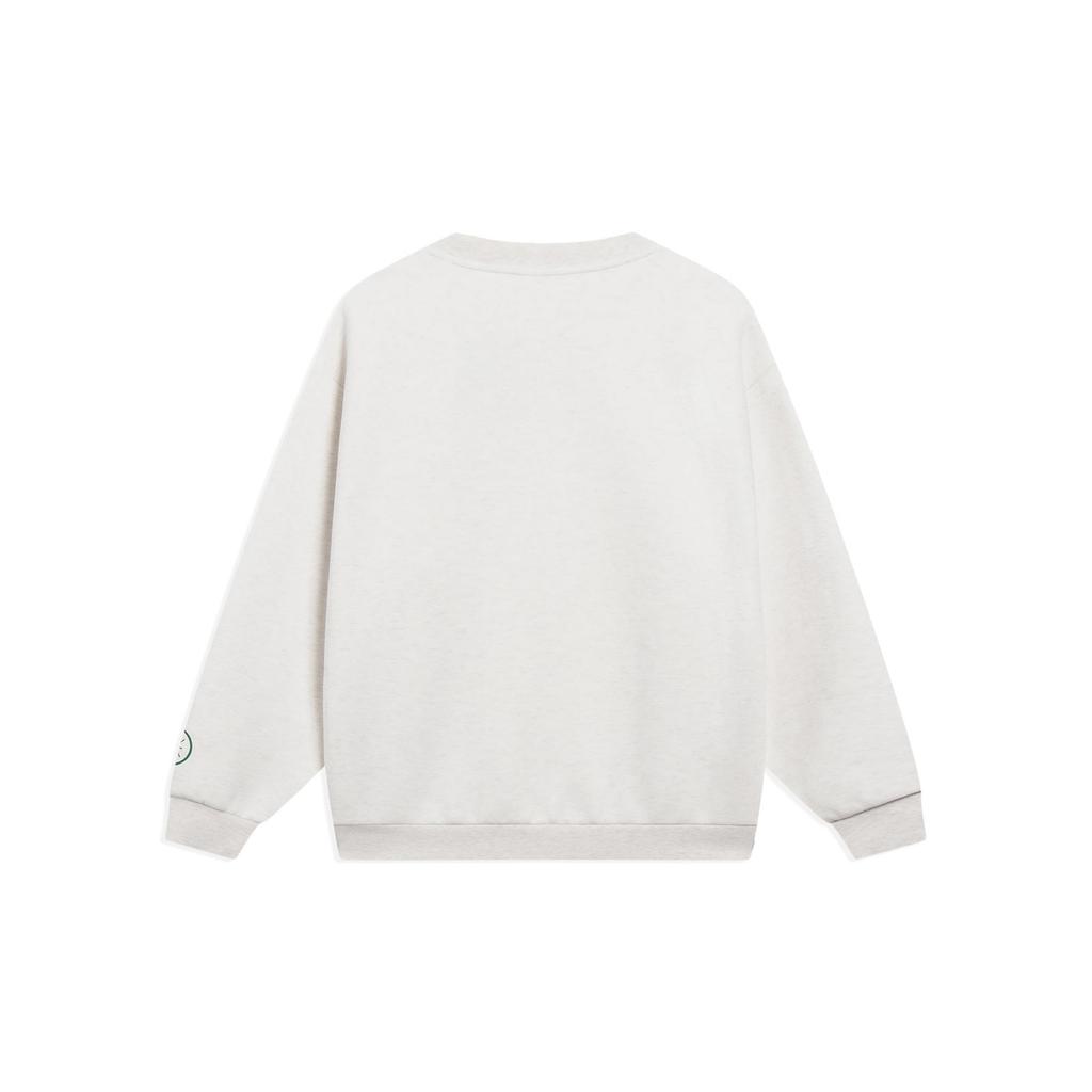 Li-Ning Wade Series Solid Color Letter Print Round Neck Pullover Sweatshirt Unisex Tops Floral-Grey Tile-Grey AWDT147-10