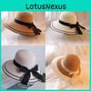 Basic Straw Bucket Hat For Women With Bow Decor Summer Beach Sun Protection