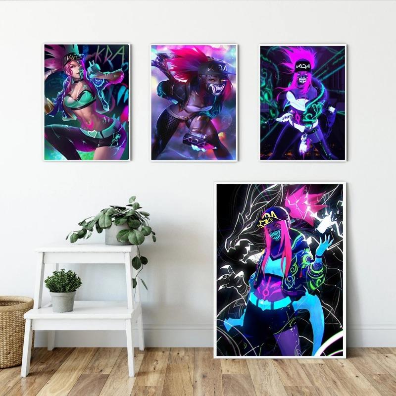 Hra League Of Legends Figurka KDA Plakát LOL Evelyn Kasha Ahri Sexy Dívka Plátno Malba Neonový Styl Nástěnné Umění Obrázky Domácí Dekorace