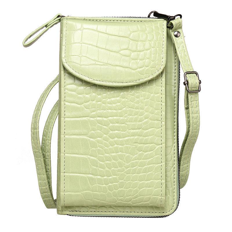 Multi functional retro PU leather crossbody bag alligator solid color mobile phone bag womens casual flip shoulder bag wallet