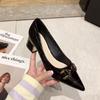 Fashion Shoes For Women 2025 Formal Pointed Toe Ladies Summer Footwear Black Luxury Leather Casual Low Heel Elegant Korean Style