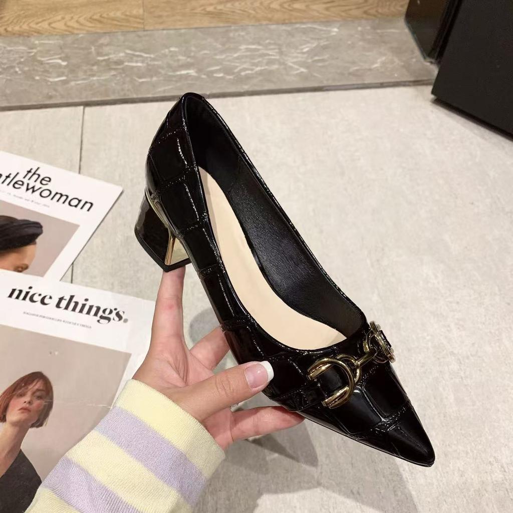 Fashion Shoes For Women 2025 Formal Pointed Toe Ladies Summer Footwear Black Luxury Leather Casual Low Heel Elegant Korean Style