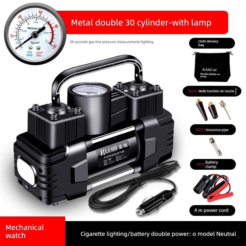 

RLEAO Vehicle Air Pump Double Cylinder High Pressure Portable Car Tire Car Air Pump Cylinder Electric 12V Mechanical Light-Up - Tote Bag Style