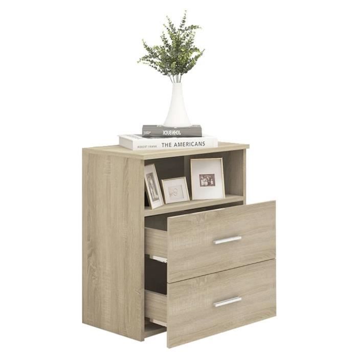 Table de chevet - vidaXL - 2 pcs - Chêne sonoma - 50x32x60 cm - 2 tiroirs - Montage requis