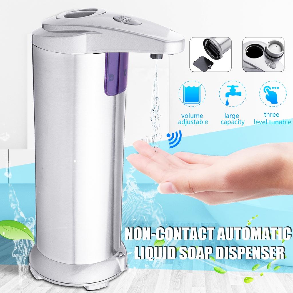 Silver Automatic Liquid Soap Dispenser Hands-Free 250ml Adjustable Stainless Steel Sensor Soap Dispenser Pump Touchless