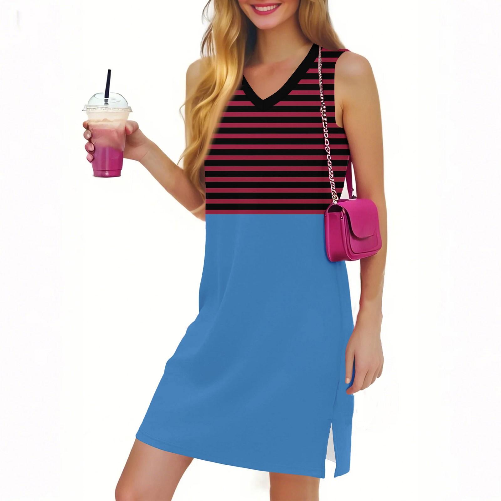 

Жіноча повсякденна модна сексуальна сукня з V-подібним вирізом і без рукавів у смужку XL винний