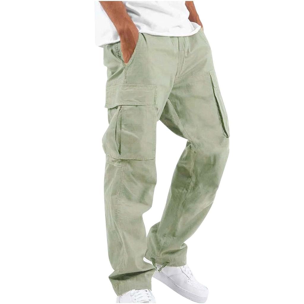 Calça cargo masculina com cordão, calça larga com muitos bolsos, calça casual, calça de moletom, microelástica, cintura média, algodão, linho