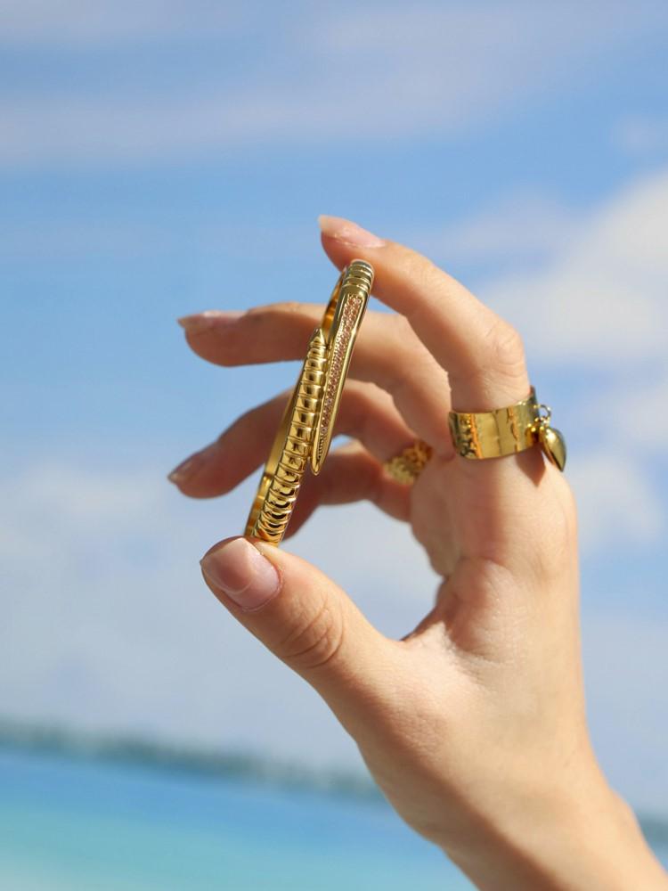 Snake Tails Shape Stainless Steel Bracelet Bangles For Women 18k Gold Plated With Shiny Zircon Luxury Women's Bracelets Bangle