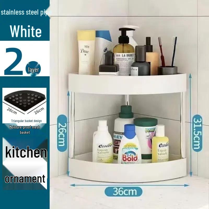 Compact Triangular Bathroom Storage Rack: Multi-Layer, Floor-Standing, Moveable Corner Organizer.