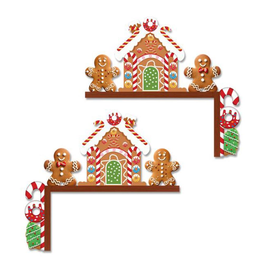 2 Pcs Christmas Gingerbread Man Wooden Door Frame Decor Christmas Gingerbread Man Candy Door Toppers for Front Indoor Outdoor
