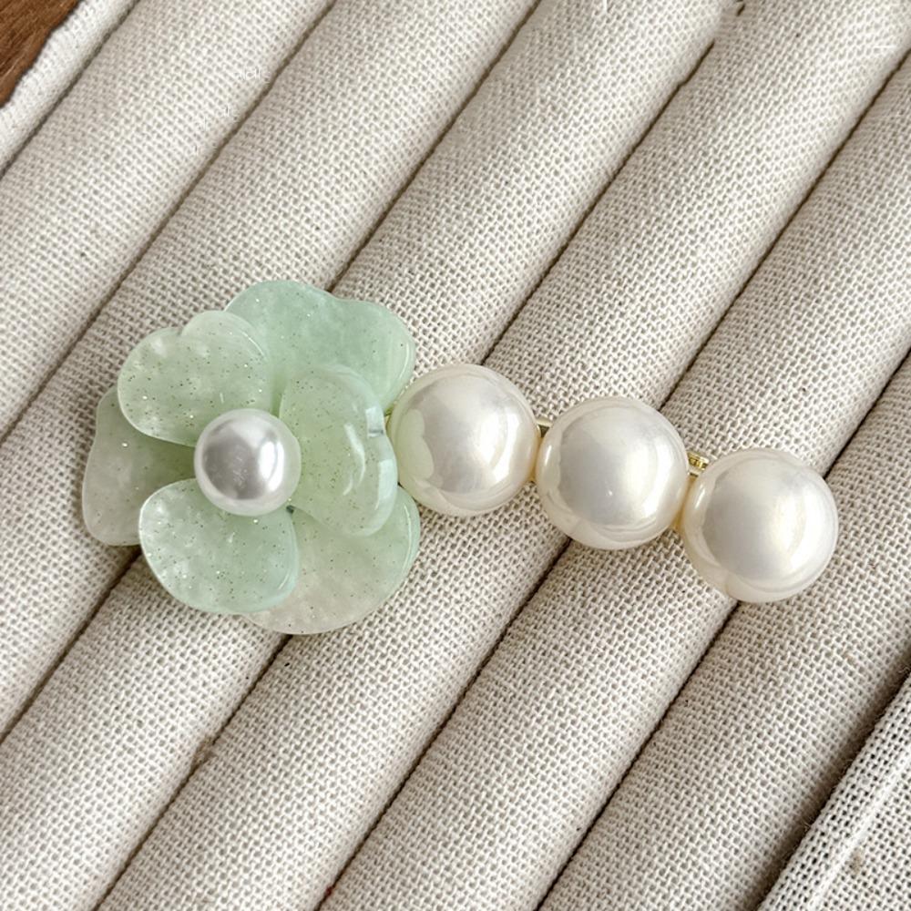 Acetate Flower Hair Clip Korean Style Duckbill Clip Cute Camellia Pearl Side Clip  Daily