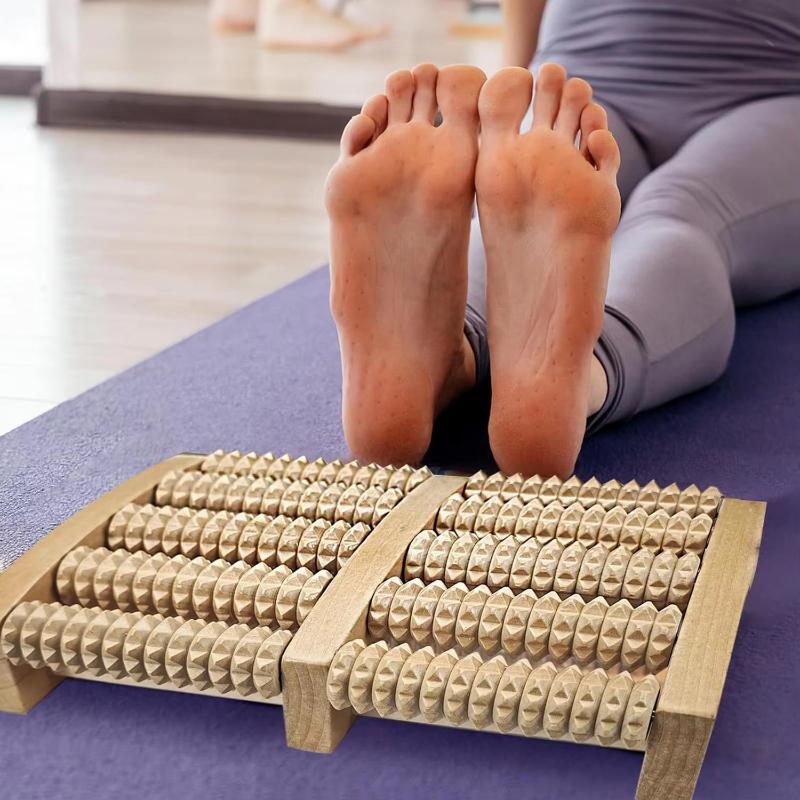Wooden Foot Massager Roller: Grooved Design for Plantar Fasciitis, Improved Circulation, Pain Relief, and Muscle Tension Reducti