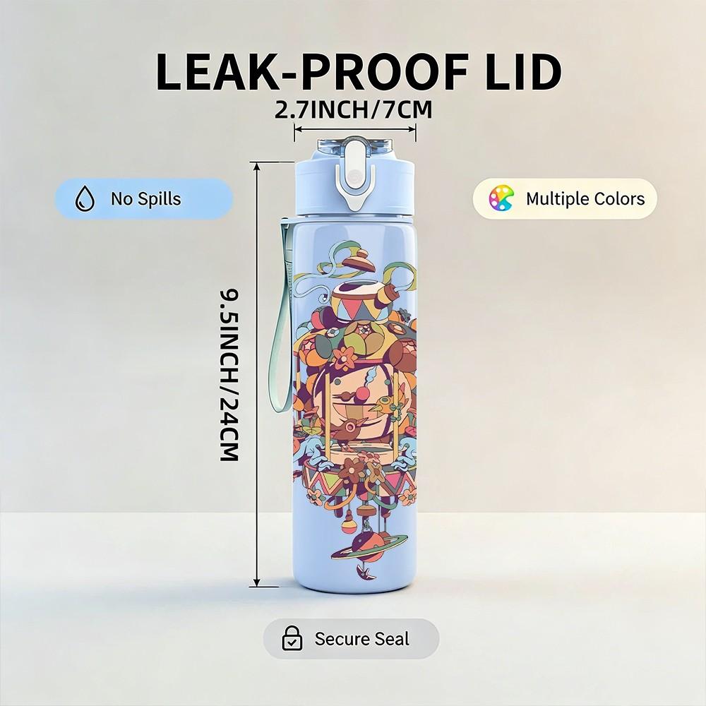 1PC Tower Swirl Abstract Graffiti Art 750ml Color Plastic Sports Water Bottle Leakproof Flip Straw Lid Suitable for Sports Office Home Use