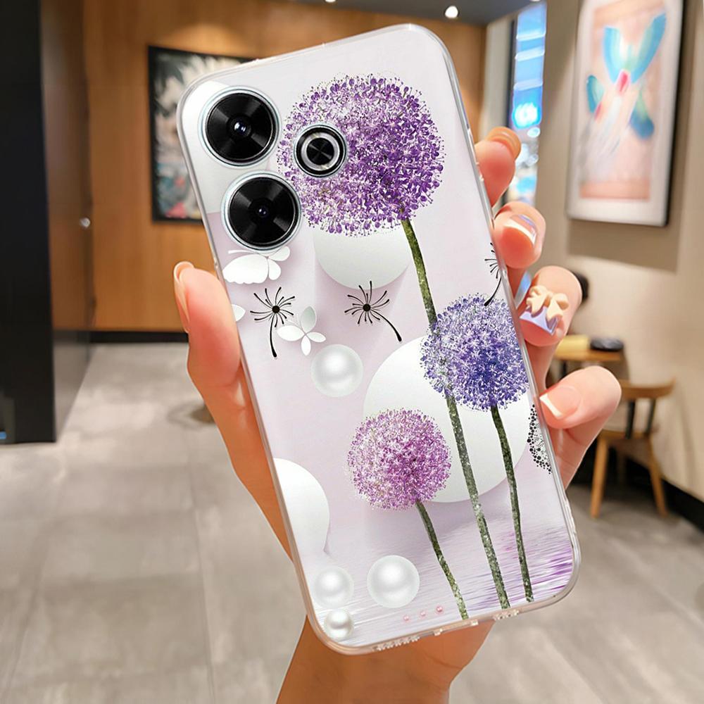 For Poco M6 4G Case for Xiaomi PocoM6 4G Cute Printed Silicone Clear Phone Cover For Poco M 6 Cases Flowers Para Fundas Coque