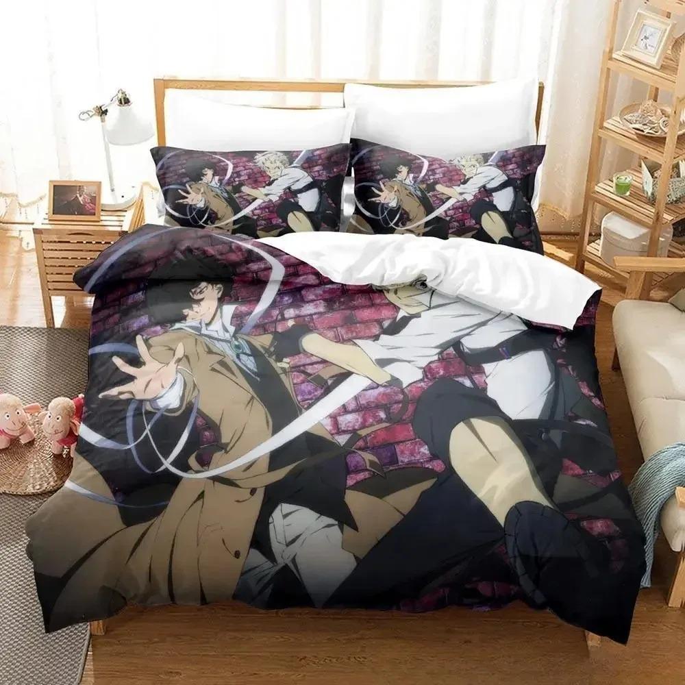 Fashion Bungou Stray Dogs S4 Bedding Set Cartoon Anime Three-piece Set Adult Kid Bedroom Duvet Cover Sets 3D Print Kawaii Anime