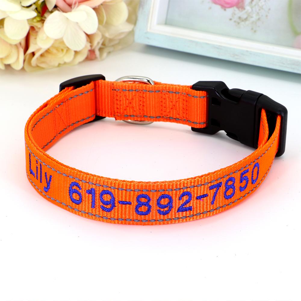 Reflective Nylon Dog Collar Personalized Embroidered ID Name Accessories Dog Collar Engraved Pet Puppy Nameplate Collars Perro