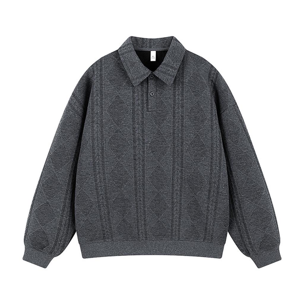 Men's Loose Casual All Stand Collar Hoodie American Retro Solid Color Lapel Long-sleeved Hoodie
