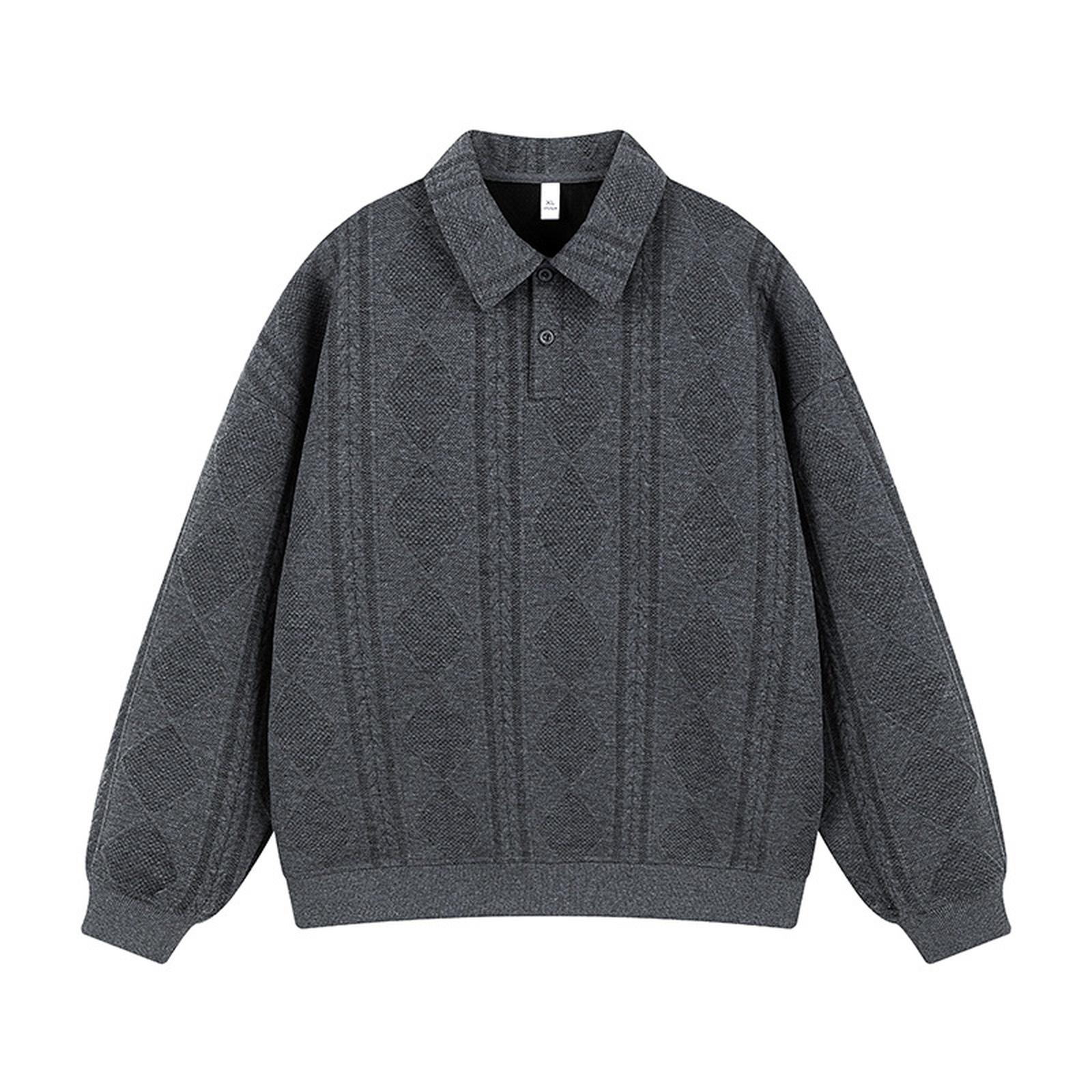 

Men s Loose Casual All Stand Collar Hoodie American Retro Solid Color Lapel Long-sleeved Hoodie L